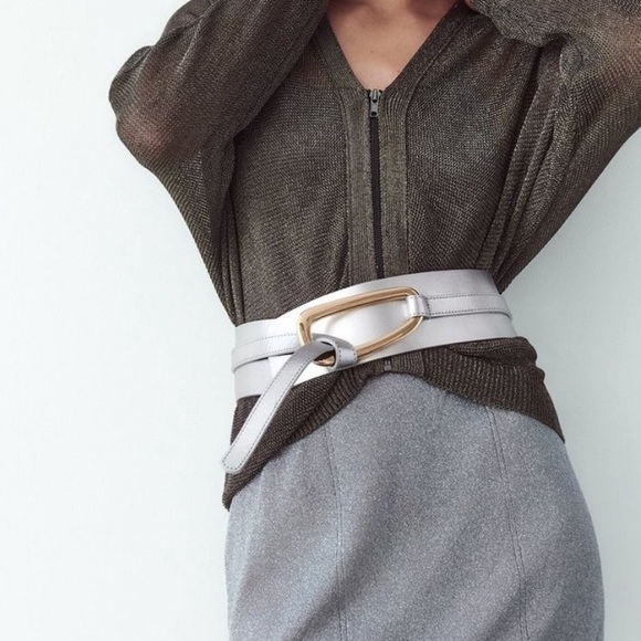 Zara Women’s Silver Sash Belt with Gold Buckle - Made in Spain - EU 85/US 34/M - Picture 4 of 11
